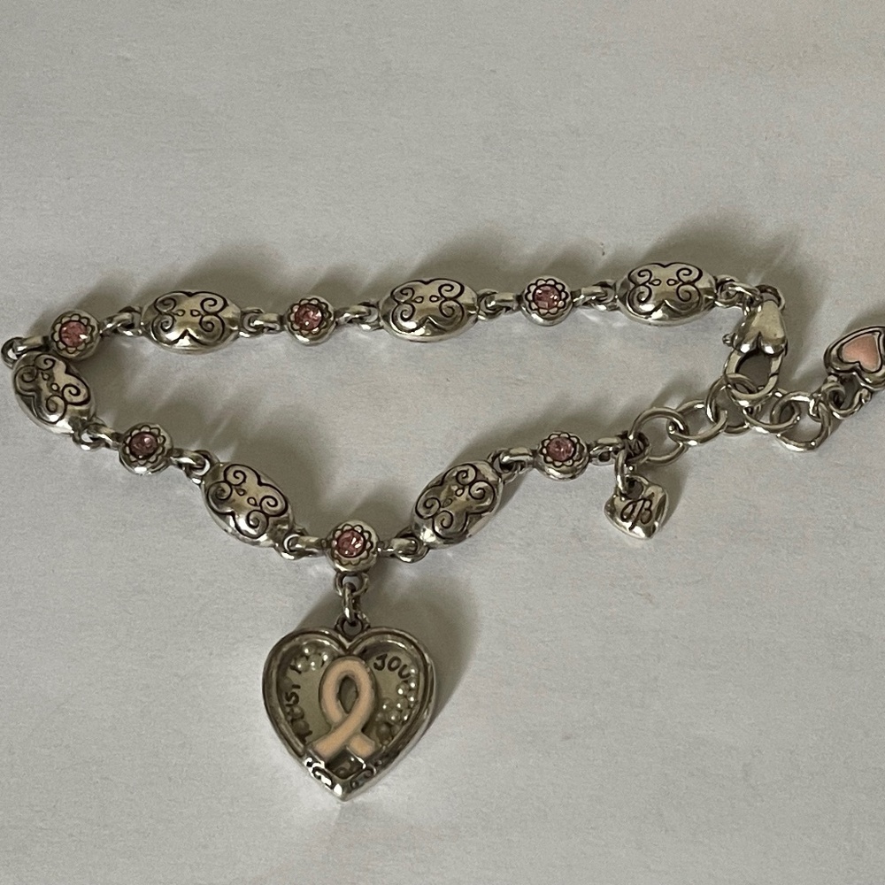Brigthon pink crystals, enamel, faux pearl  Brest cancer, Love heals bracelet
